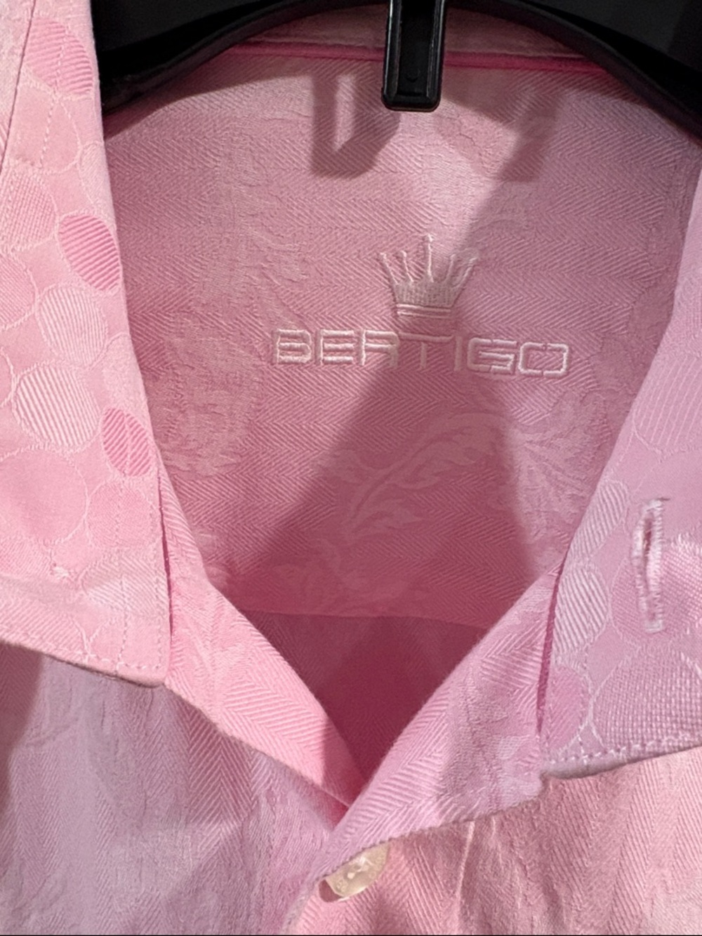 Bertigo Men's Pink Jacquard Contrast Long-Sleeve Dress Shirt